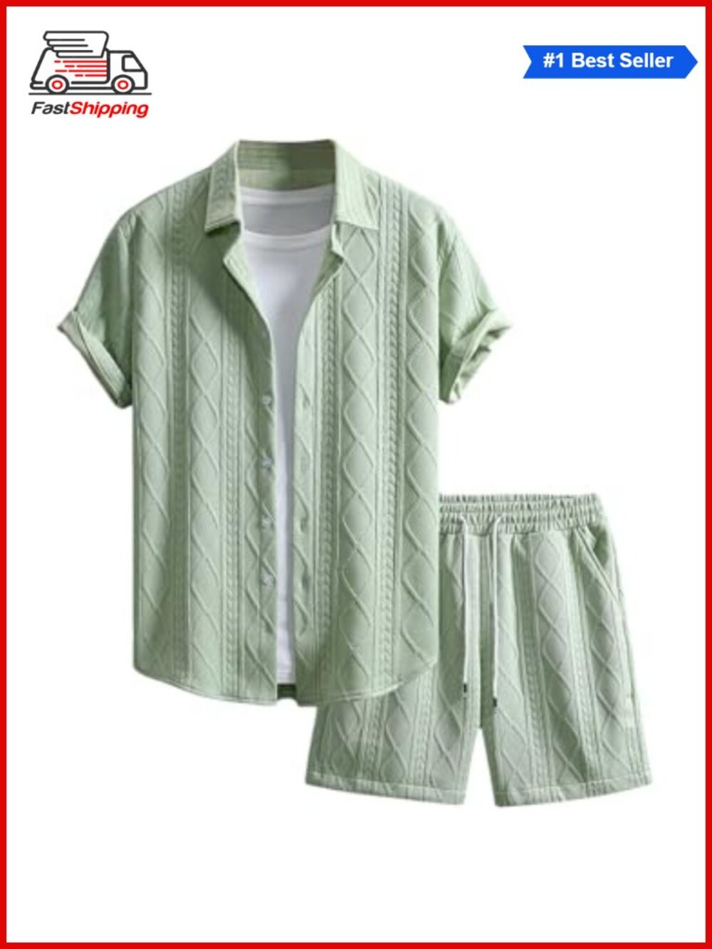 ✨Men's 2 Piece Knitted Linen Shorts Set Button Down Shirt Summer Cruise